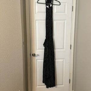 Black and white polka dot halter top dress